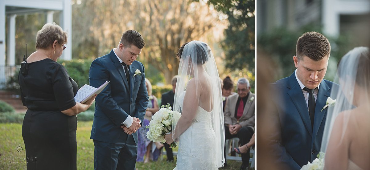 a prayer as a bride and groom during the ceremony