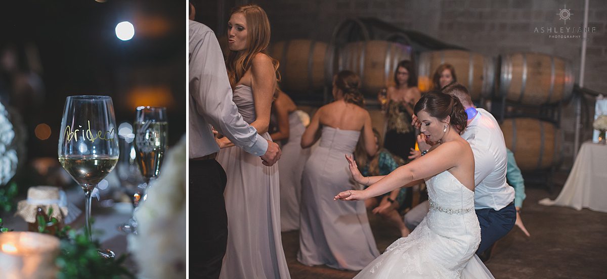 bride having fun dancing bride wine glass