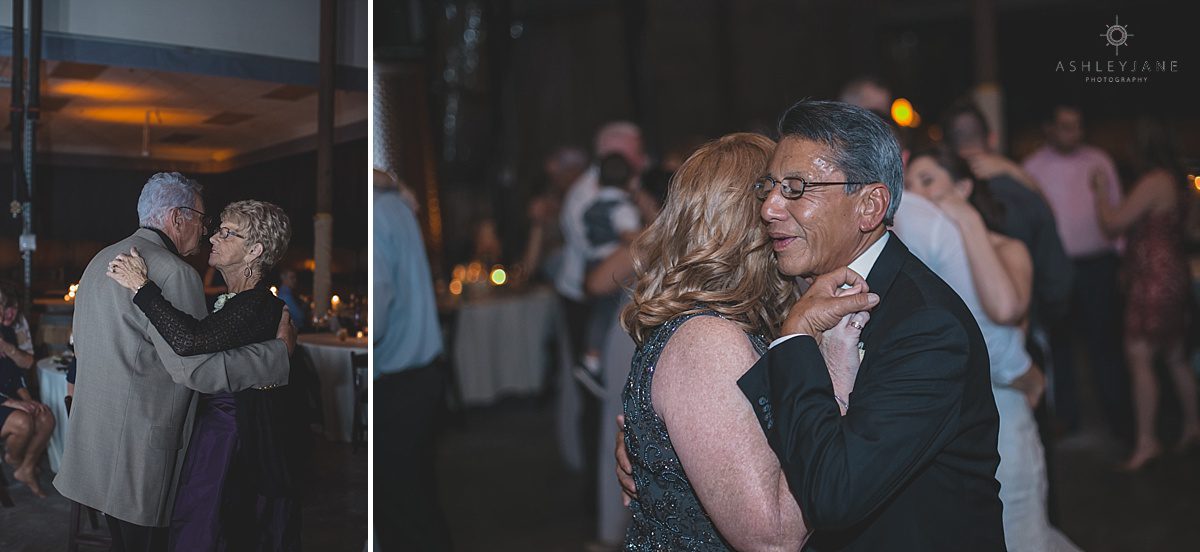 family of the bride and groom slow dancing together