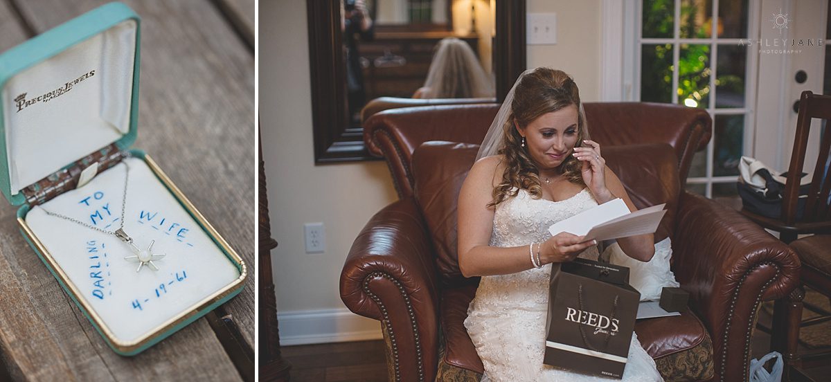 bride reading a letter from her groom 