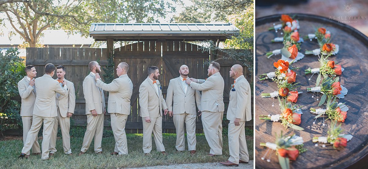groomsmen adding the finishing touches before the ceremony