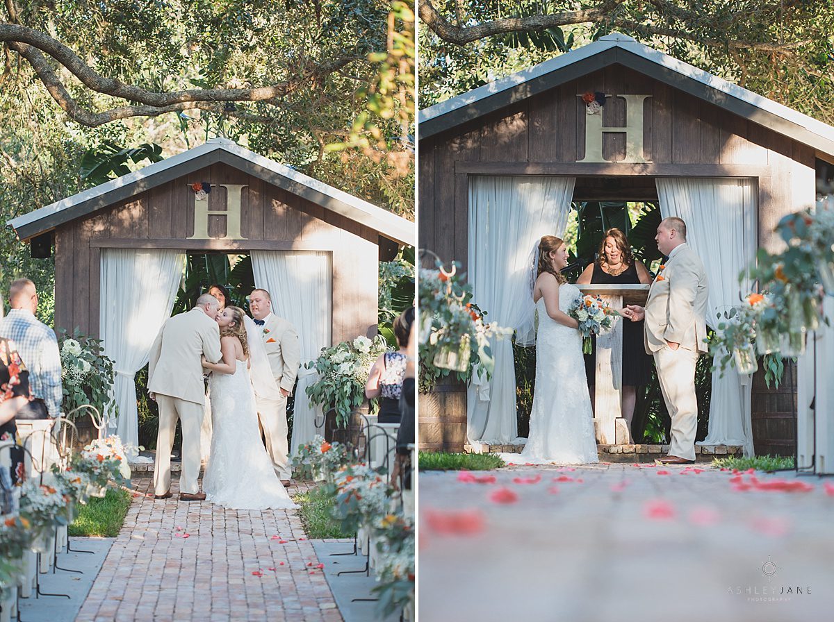 bride and groom at the altar outdoor rustic 