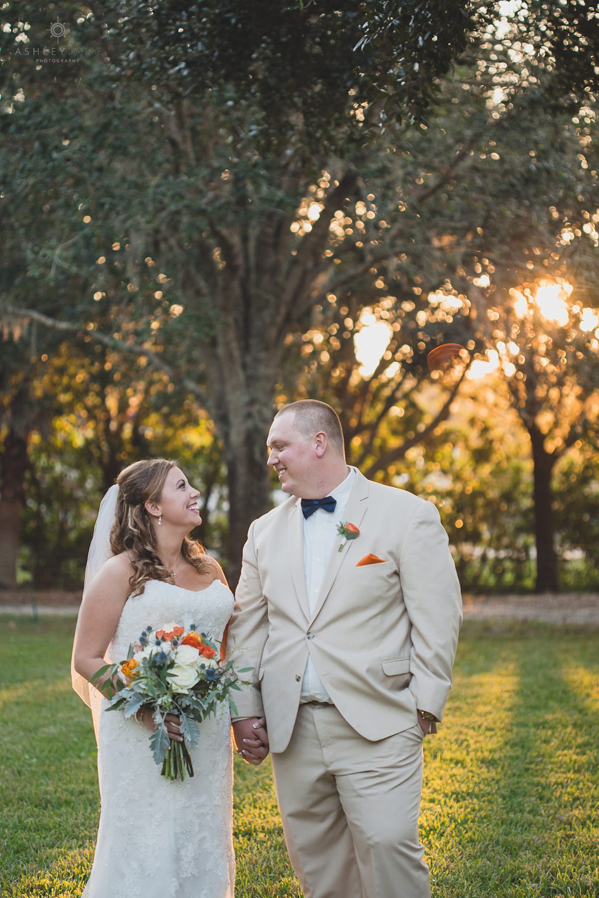 bride and groom during sunset outdoors