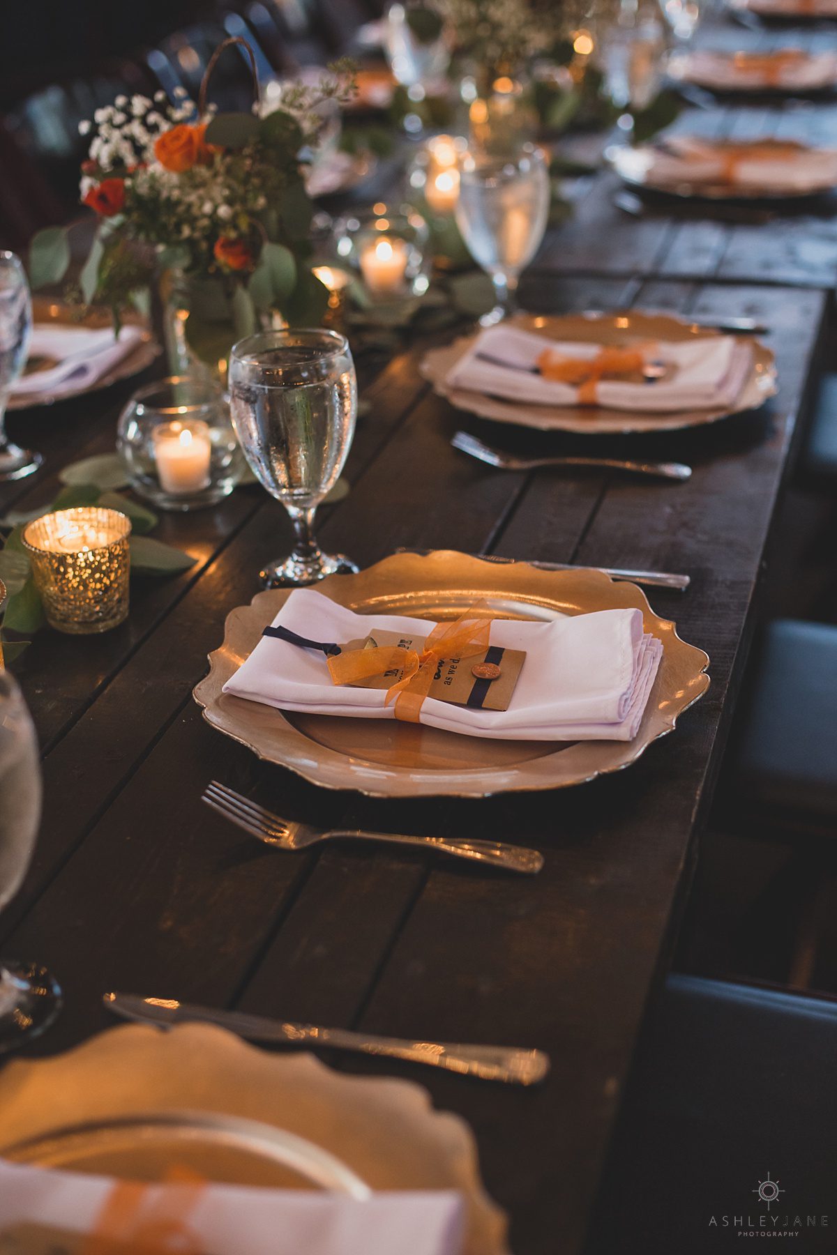 cute rustic place setting on rustic brown farm table