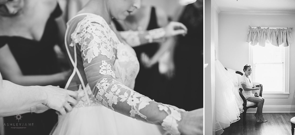 Elegant Rustic Cypress Grove Estate House Wedding| Bride getting dressed caught by orlando wedding photographer