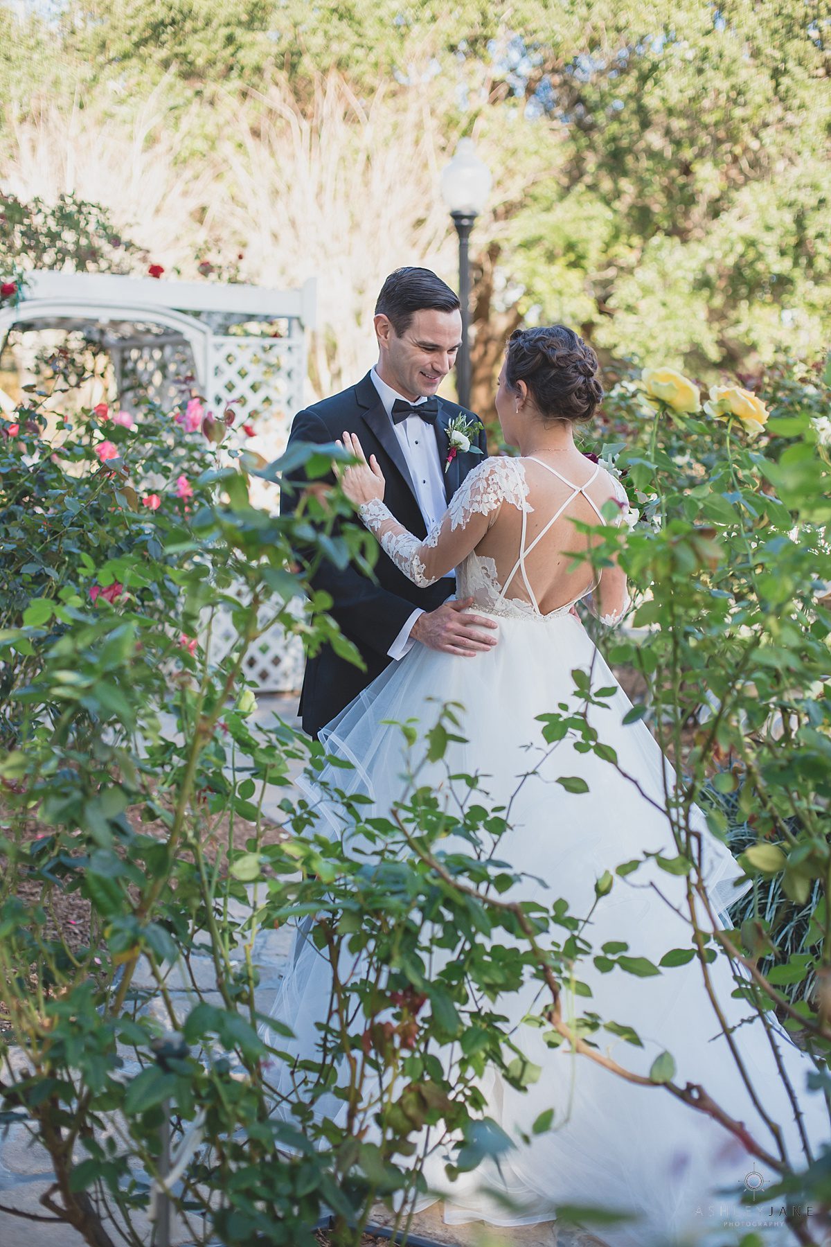 Elegant Rustic Cypress Grove Estate House Wedding | Bride and groom first look cypress grove garden caught by orlando wedding photographer
