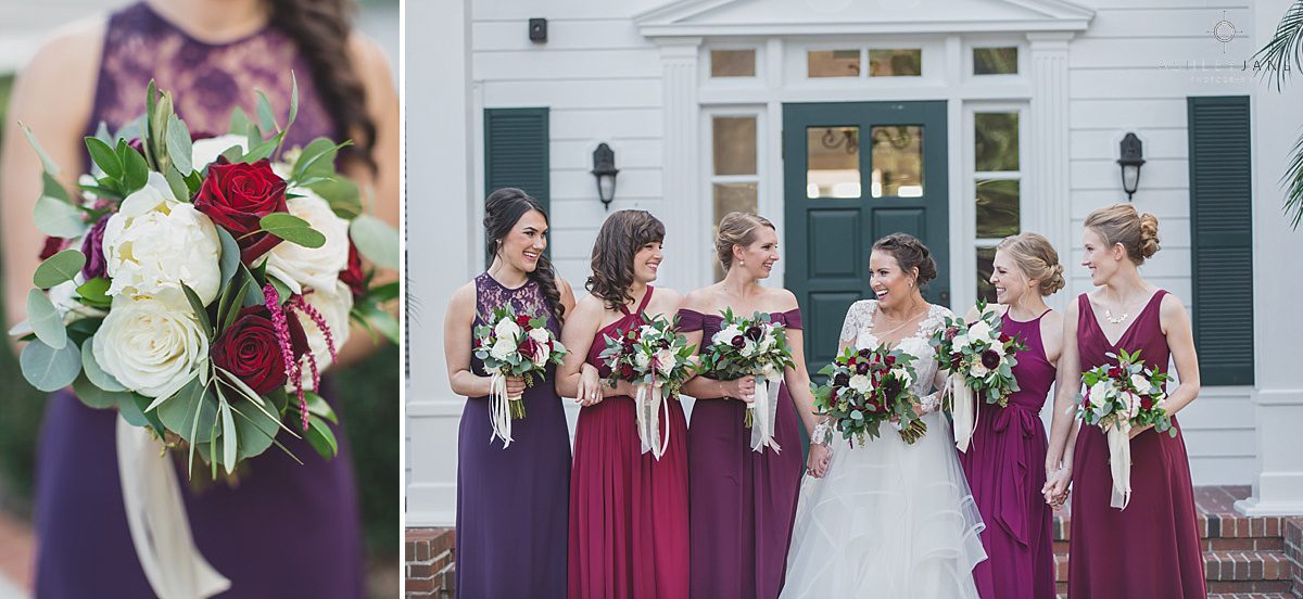 Elegant Rustic Cypress Grove Estate House Wedding | Wine color bridesmaids winter wedding cypress grove estate estate wedding formal wedding long dresses 
