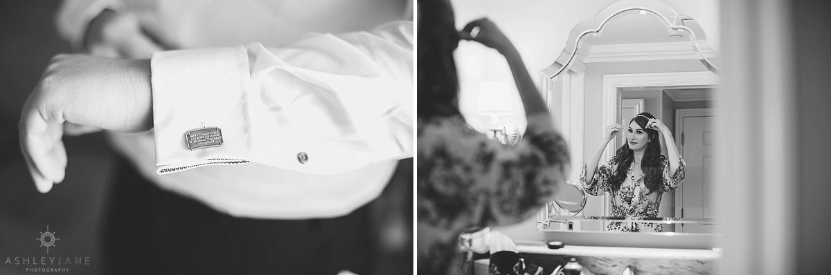 bride and groom on their wedding day getting ready