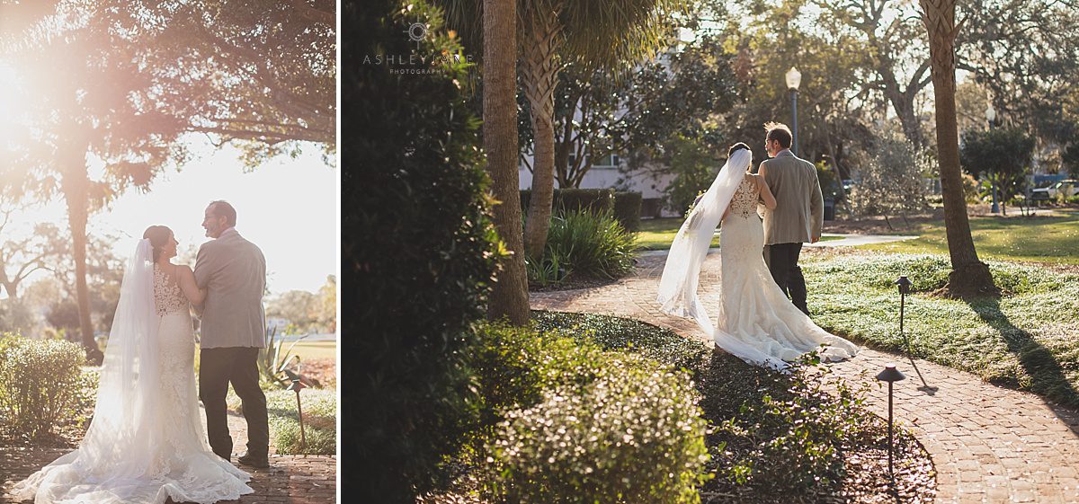 Casa Feliz | Lilac Garden Party Wedding Bride about to walk down the aisle with her father sunset florida outdoor wedding