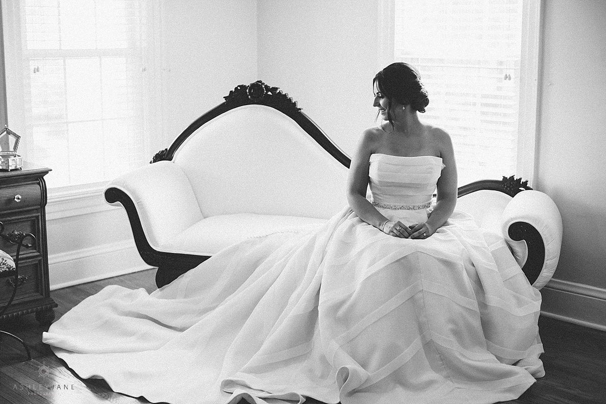 Beautiful portrait of Bride in her gown inside the bridal suite of Cypress Grove Estate House shot by Orlando wedding photographer