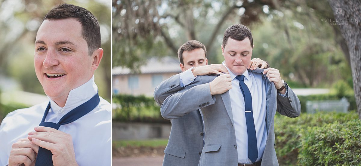 Groom getting dressed on his wedding day for his Southern Estate House Wedding