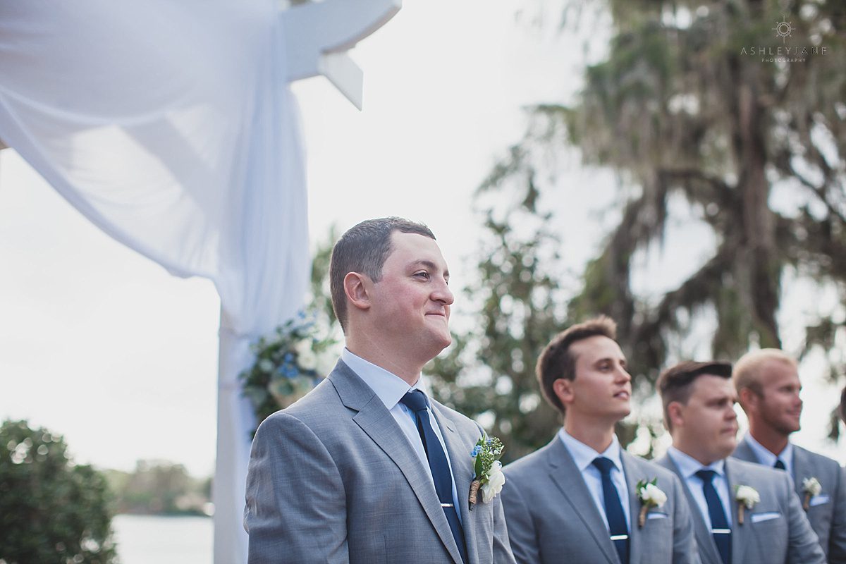 Groom waits for his bride to walk down the aisle at their Southern Estate House Wedding