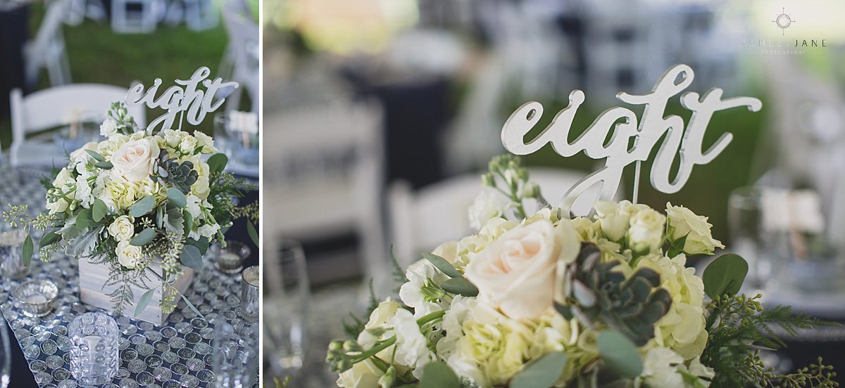Rustic box centerpieces for blue and white Southern Estate House Wedding reception