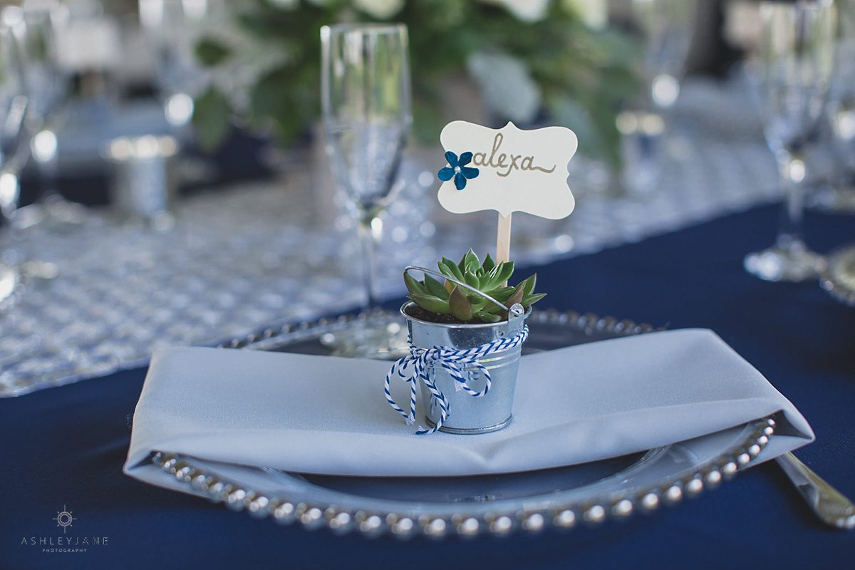Succulent galvanized party favors and place cards for Southern Estate House Wedding shot by orlando wedding photographer
