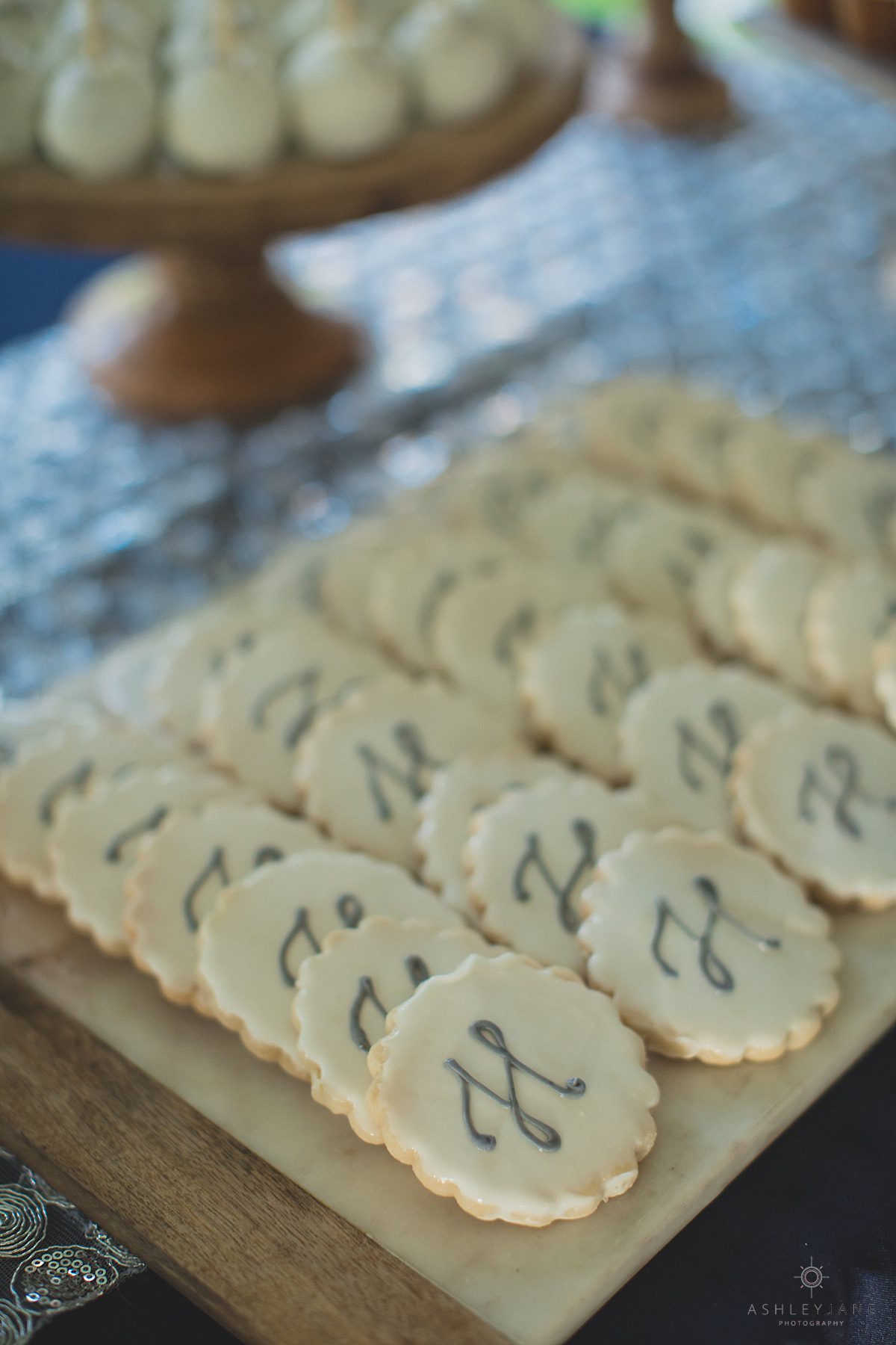 Monogram sugar cookies for Southern Estate House Wedding for sweet table