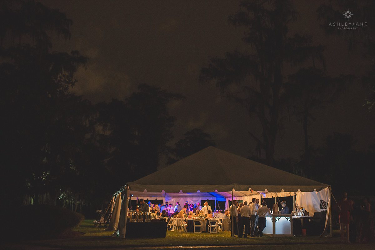 Southern Estate House Wedding evening shot of tent on grand lawn of Cypress Grove Estate House shot by Orlando wedding photographer