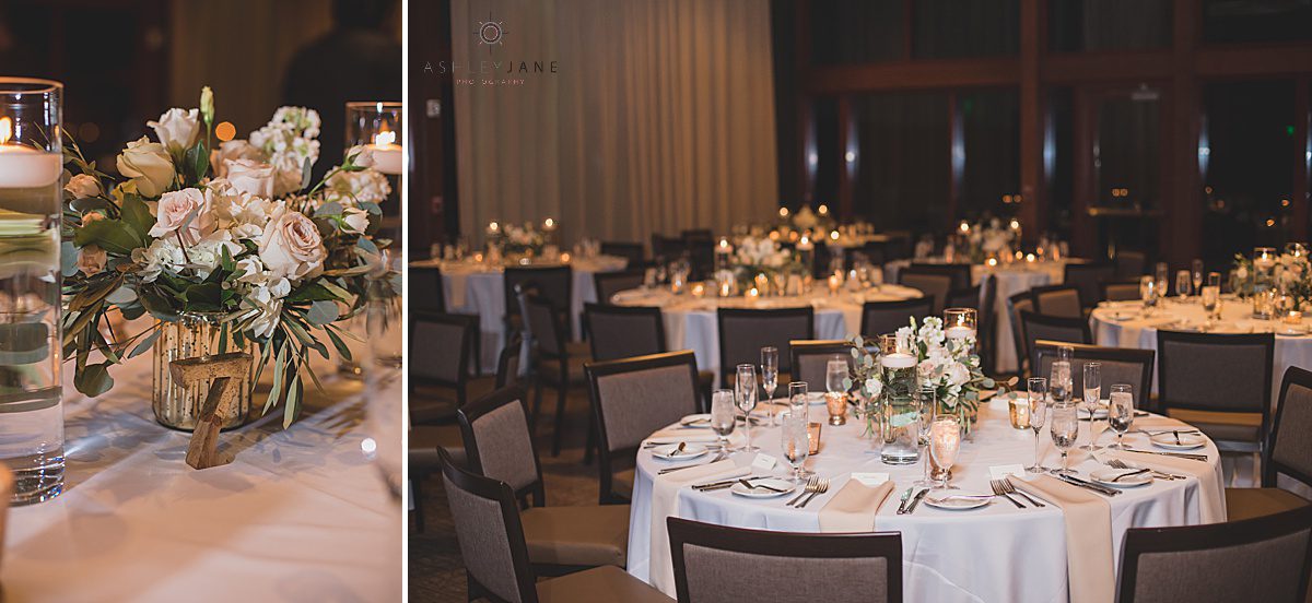 Classic champagne and blush wedding reception at the clubhouse at streamsong red