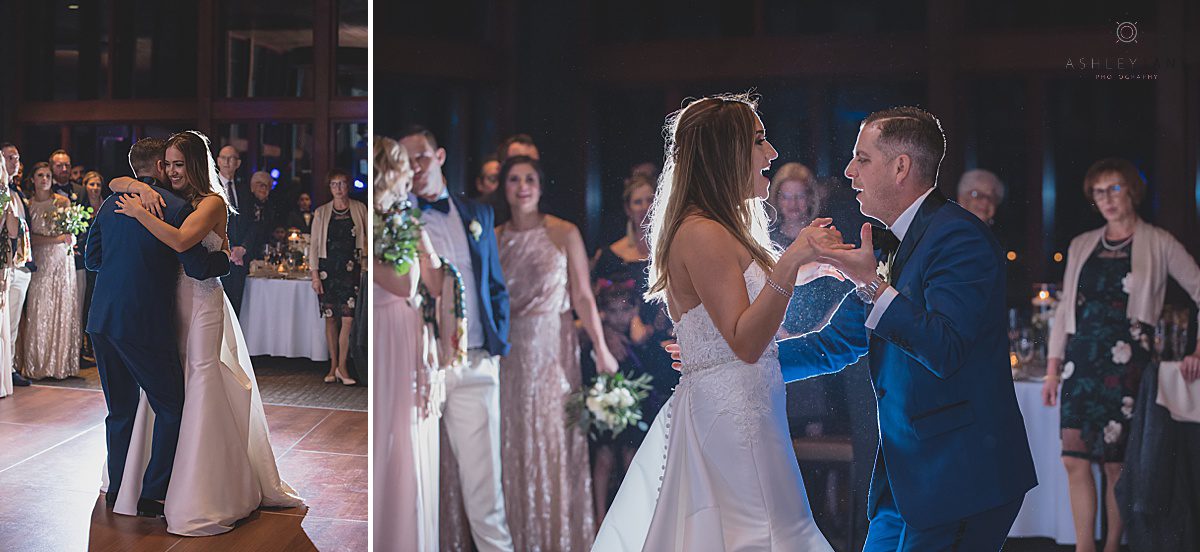 Bride and groom dancing their first dance at the clubhouse at streamsong red shot by orlando wedding photographer