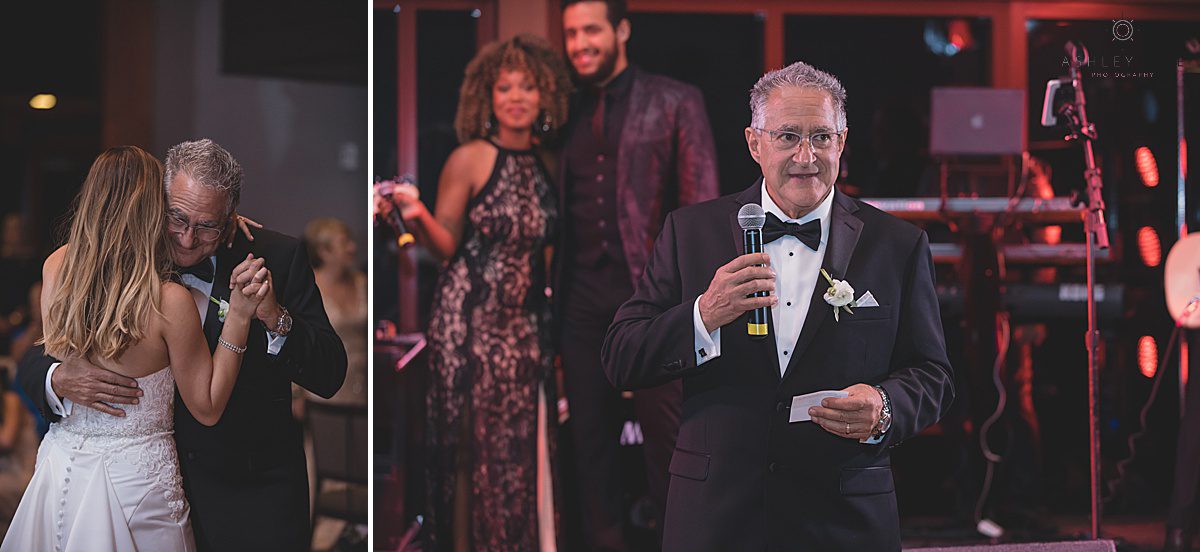 Bride dancing with her father during her classic champagne and blush wedding shot by orlando wedding photographer